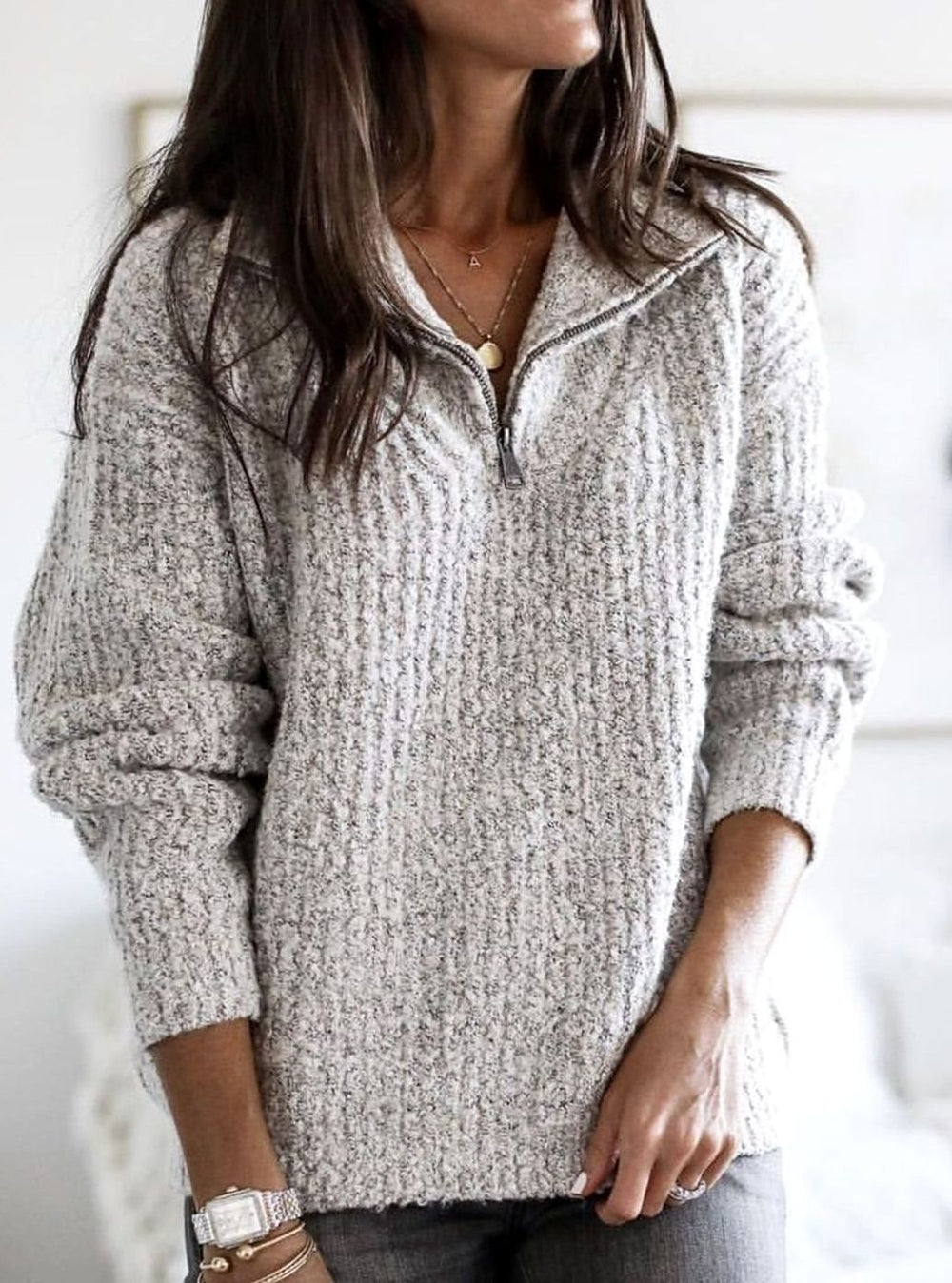 Scarlett | Women's Cable-Knit Quarter-Zip Pullover Ribbed Sweater