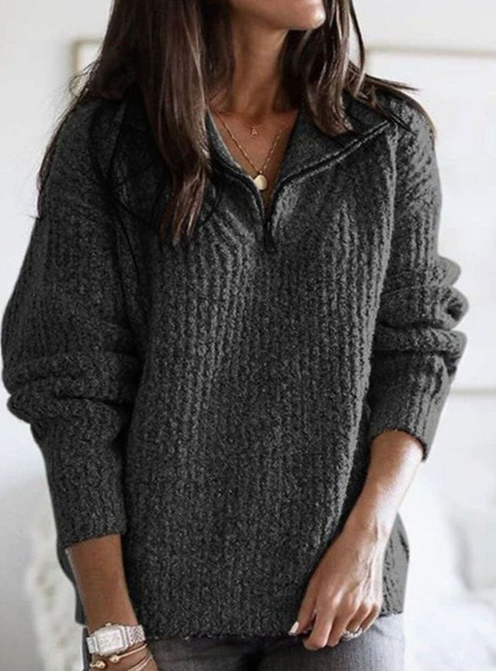Scarlett | Women's Cable-Knit Quarter-Zip Pullover Ribbed Sweater