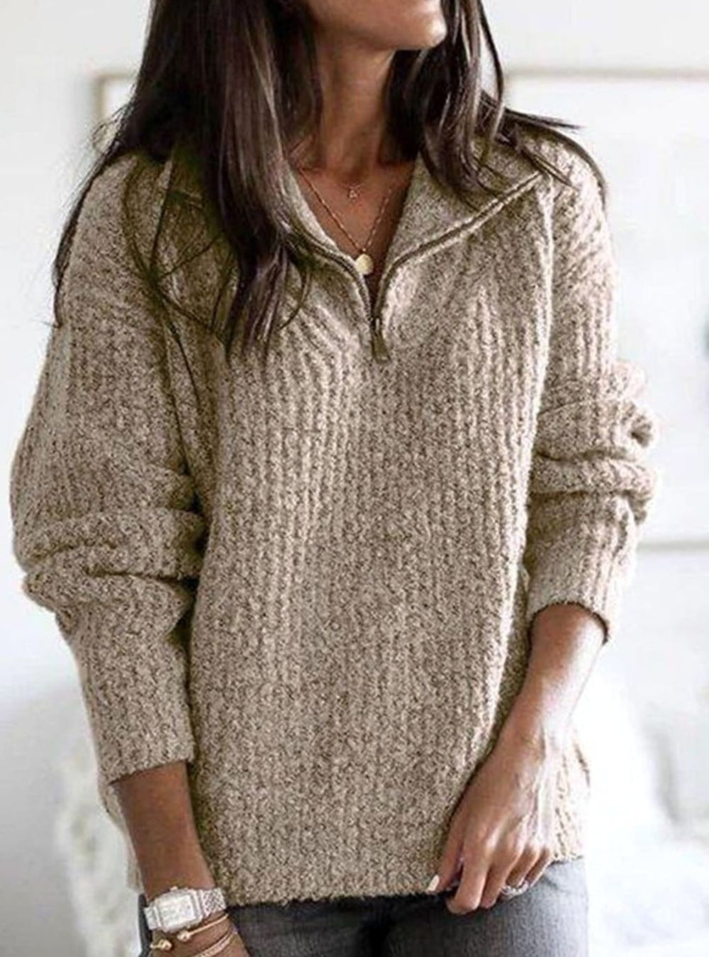 Scarlett | Women's Cable-Knit Quarter-Zip Pullover Ribbed Sweater