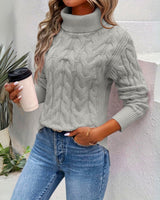 Olivia | Women's Cable Knit Turtleneck Sweater Cozy Long Sleeve Pullover