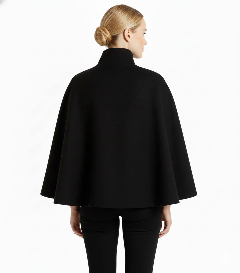 Women's Felted Cape Coat with Stand Collar and Belt - Stylish & Warm Outerwear