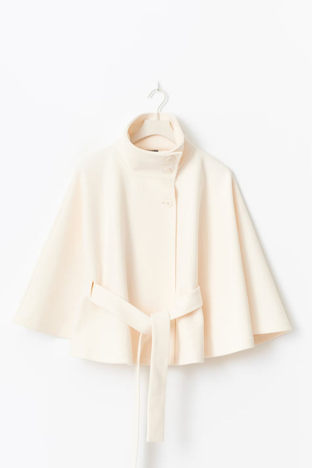 Women's Felted Cape Coat with Stand Collar and Belt - Stylish & Warm Outerwear