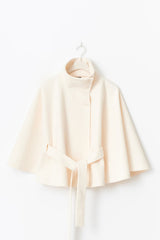 Women's Felted Cape Coat with Stand Collar and Belt - Stylish & Warm Outerwear