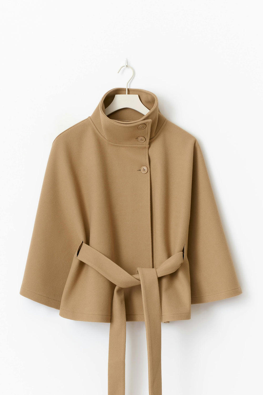 Women's Felted Cape Coat with Stand Collar and Belt - Stylish & Warm Outerwear