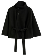 Women's Felted Cape Coat with Stand Collar and Belt - Stylish & Warm Outerwear