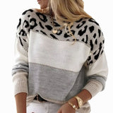 Grace | Women's Cashmere Turtleneck Color Block Leopard Print Knit Sweater - 5