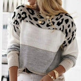 Grace | Women's Cashmere Turtleneck Color Block Leopard Print Knit Sweater - 6