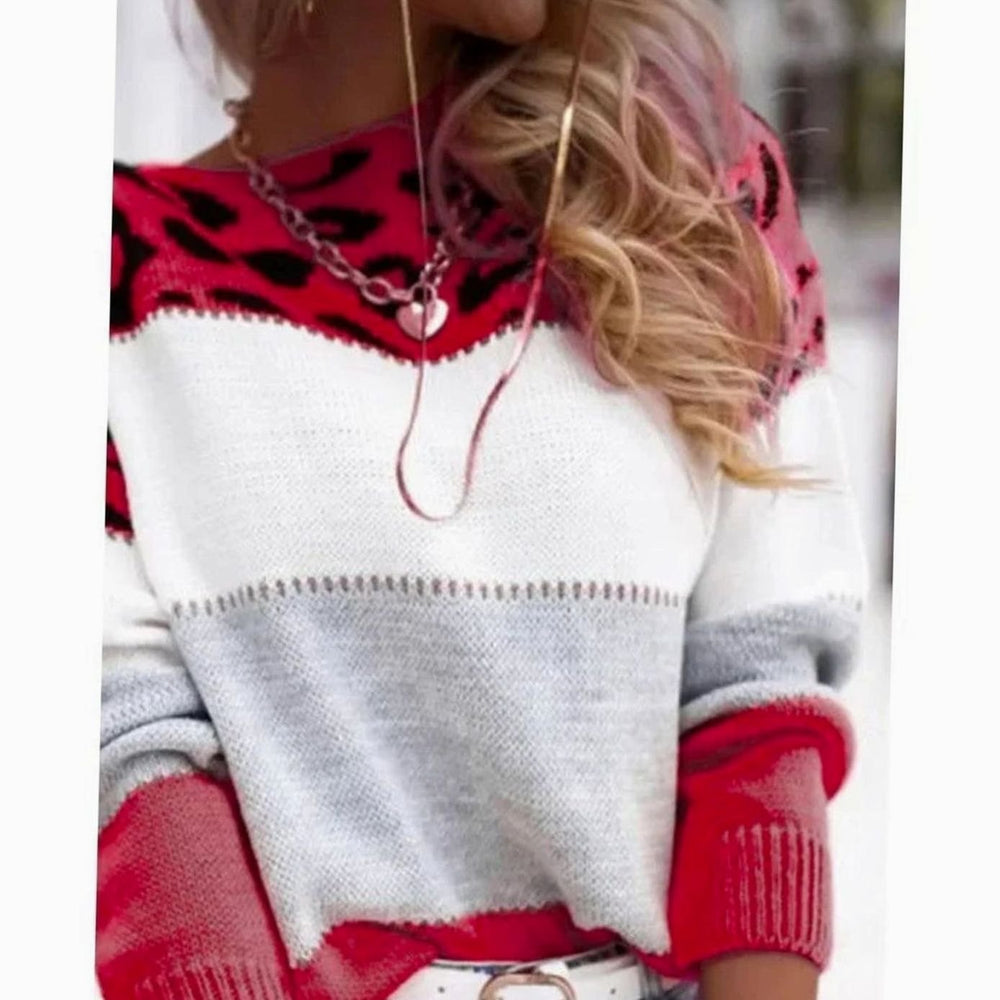 Grace | Women's Cashmere Turtleneck Color Block Leopard Print Knit Sweater - 9