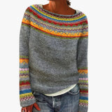Women's Casual Acrylic Boat Neck Sweater with Nordic Yoke Design - Cozy Knit Top for Everyday Wear