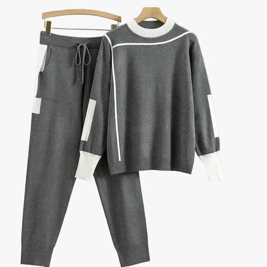 Women's Casual Knit Set - Mock Neck Top & Drawstring Joggers - Comfortable & Stylish Loungewear