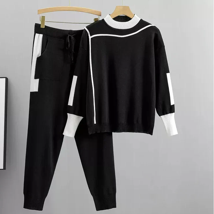 Women's Casual Knit Set - Mock Neck Top & Drawstring Joggers - Comfortable & Stylish Loungewear