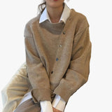Women's Casual Knit Sweater with Off-Center Buttons & Ribbed Trim - Stylish & Comfortable Knitwear for Everyday Wear