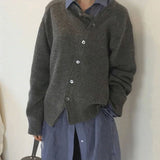 Women's Casual Knit Sweater with Off-Center Buttons & Ribbed Trim - Stylish & Comfortable Knitwear for Everyday Wear
