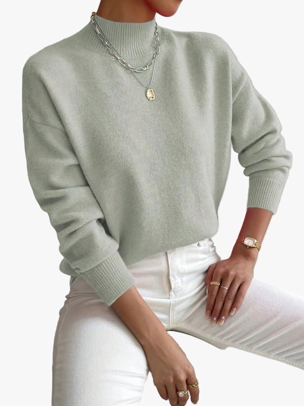 Women's Cozy Turtleneck Knit Sweater with Ribbed Trim - Casual Chic Pullover for Everyday Wear