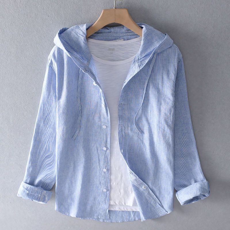 Women's Casual Hooded Linen Shirt with Button Front - Lightweight & Breathable Summer Top