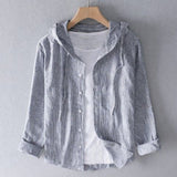 Women's Casual Hooded Linen Shirt with Button Front - Lightweight & Breathable Summer Top