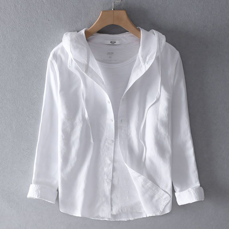 Women's Casual Hooded Linen Shirt with Button Front - Lightweight & Breathable Summer Top