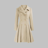 Emma | Women's Coat Double-Breasted Pleated A-Line Long Sleeve Overcoat