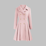 Emma | Women's Coat Double-Breasted Pleated A-Line Long Sleeve Overcoat