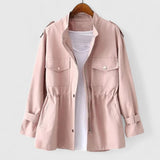 Olivia | Women's Coat Drawstring-Waist Utility Jacket Snap-Pocket