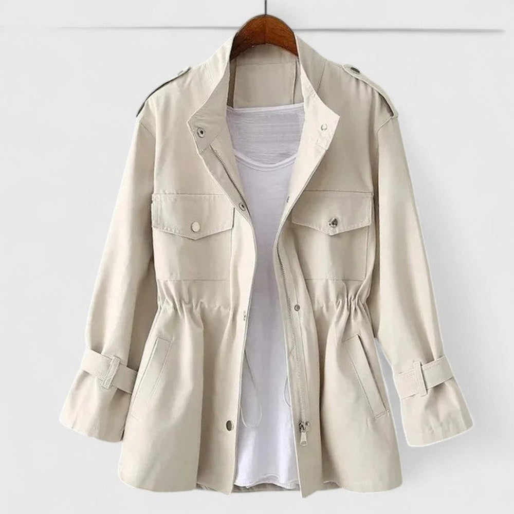 Olivia | Women's Coat Drawstring-Waist Utility Jacket Snap-Pocket
