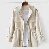 Olivia | Women's Coat Drawstring-Waist Utility Jacket Snap-Pocket