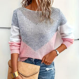 Sophia | Women's Color Block Sweater Relaxed-Fit Mesh-Detail Knit Pullover