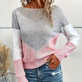 Sophia | Women's Color Block Sweater Relaxed-Fit Mesh-Detail Knit Pullover - 2
