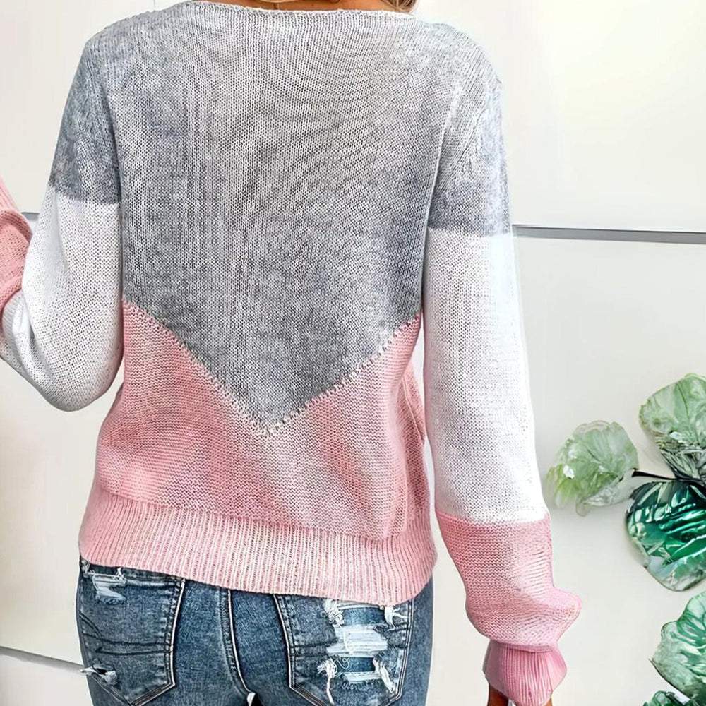 Sophia | Women's Color Block Sweater Relaxed-Fit Mesh-Detail Knit Pullover - 3