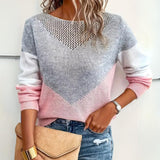 Sophia | Women's Color Block Sweater Relaxed-Fit Mesh-Detail Knit Pullover - 4