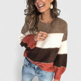 Victoria | Women's Colorblock Striped Crewneck Pullover Sweater