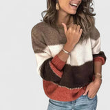 Victoria | Women's Colorblock Striped Crewneck Pullover Sweater