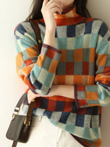 Madison | Women's Colorblock Turtleneck Knit Sweater Relaxed Pullover