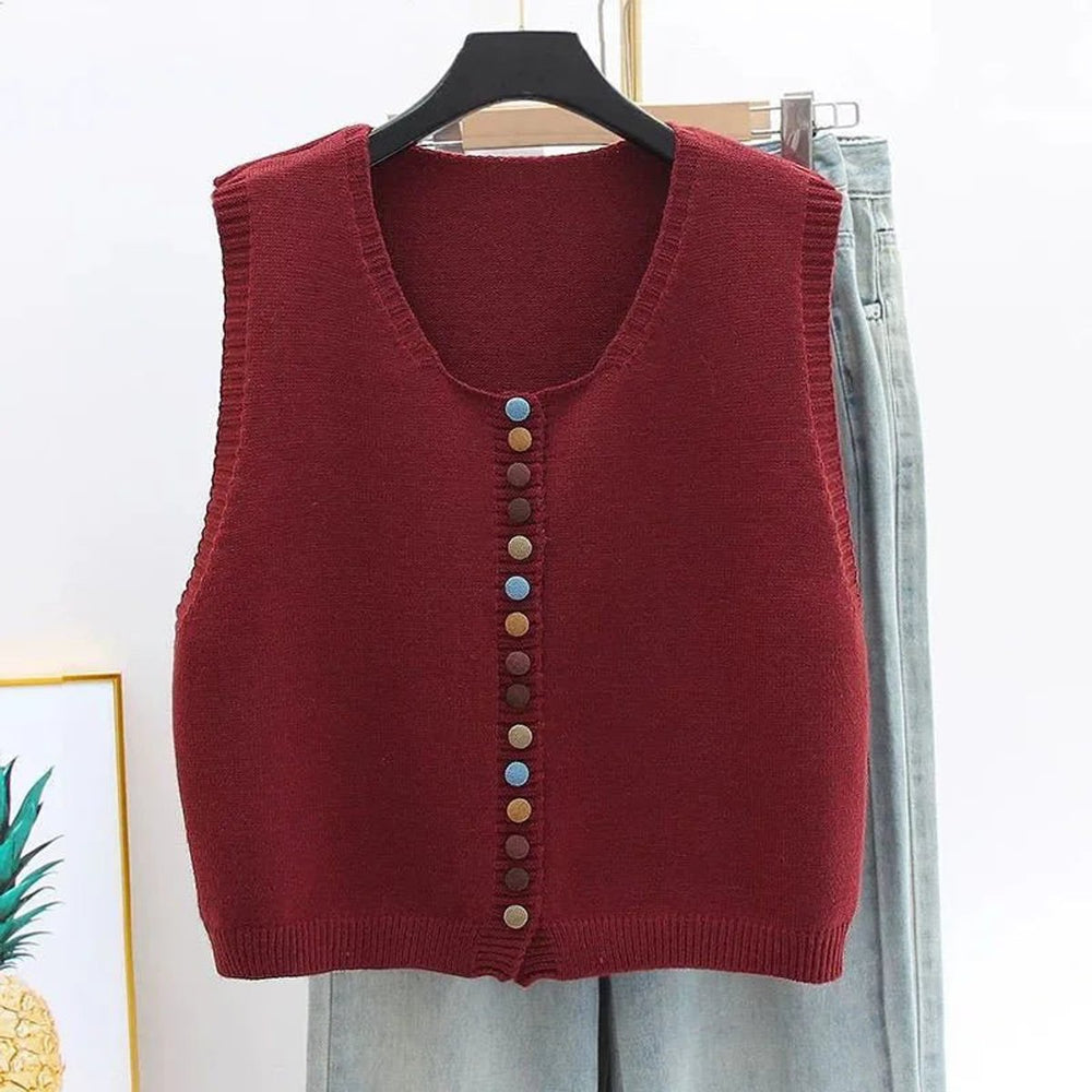 Amelia | Women's Colorful Button Sleeveless Knit Sweater Vest