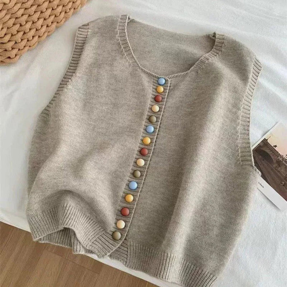 Amelia | Women's Colorful Button Sleeveless Knit Sweater Vest