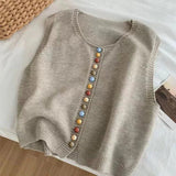 Amelia | Women's Colorful Button Sleeveless Knit Sweater Vest