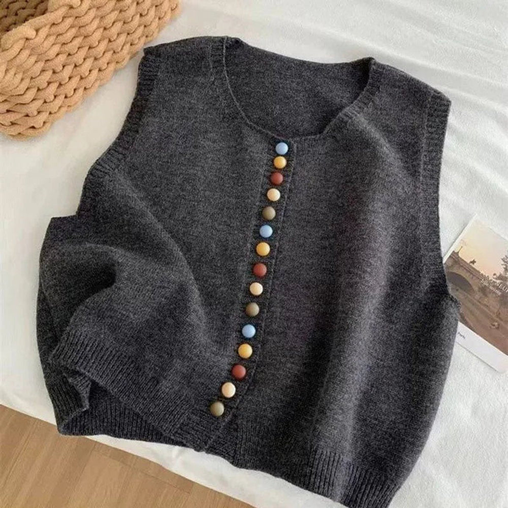 Amelia | Women's Colorful Button Sleeveless Knit Sweater Vest
