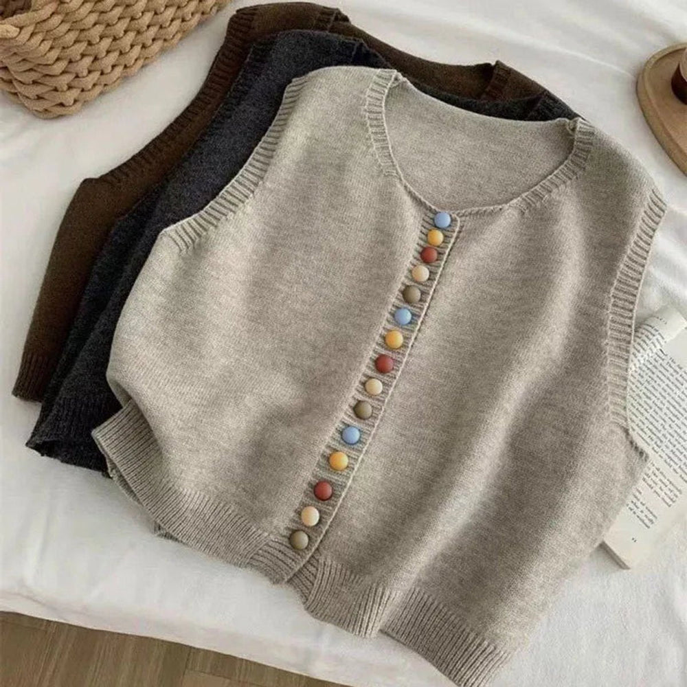 Amelia | Women's Colorful Button Sleeveless Knit Sweater Vest
