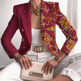 Victoria | Women's Contrast Panel Gold-Button Long-Sleeve Work Blazer