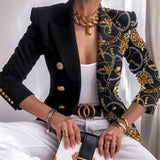 Victoria | Women's Contrast Panel Gold-Button Long-Sleeve Work Blazer - 2