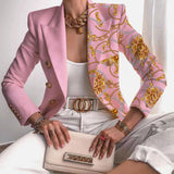 Victoria | Women's Contrast Panel Gold-Button Long-Sleeve Work Blazer - 3