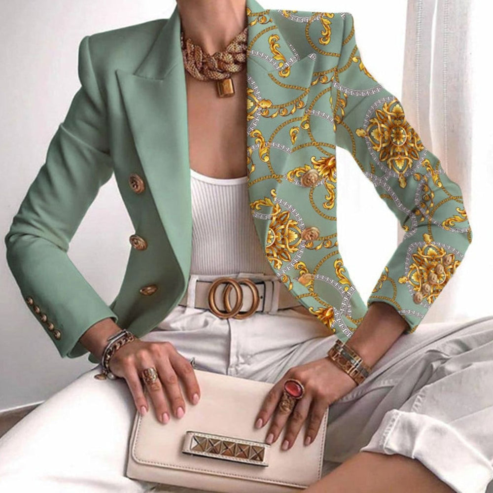 Victoria | Women's Contrast Panel Gold-Button Long-Sleeve Work Blazer - 4
