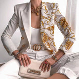 Victoria | Women's Contrast Panel Gold-Button Long-Sleeve Work Blazer - 5
