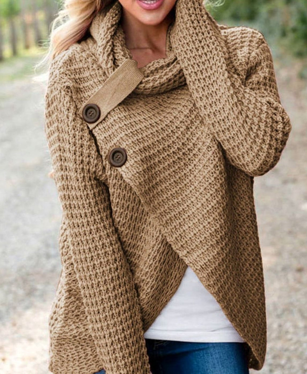Grace | Women's Cowl-Neck Wrap-Front Cardigan Chunky Knit Sweater - 4