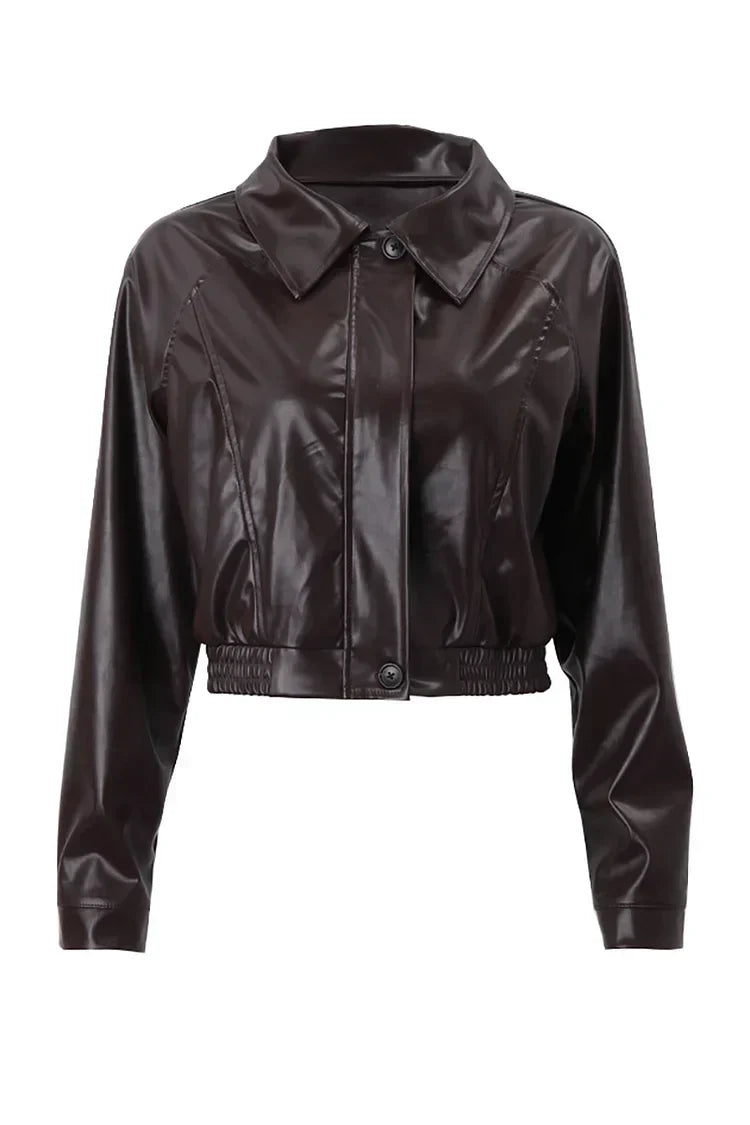 Stylish Women's Cropped Coated Jacket - Zip Front & Puff Sleeves - Trendy Outerwear