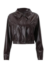 Stylish Women's Cropped Coated Jacket - Zip Front & Puff Sleeves - Trendy Outerwear