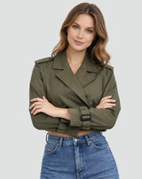 Madison | Women's Cropped Double-Breasted Belted Trench Coat Jacket