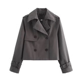Olivia | Women's Cropped Double-Breasted Trench Coat Buckle Cuff