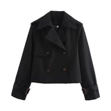 Olivia | Women's Cropped Double-Breasted Trench Coat Buckle Cuff