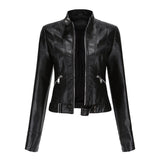 Victoria | Women's Cropped Faux Leather Jacket Stand-Collar Moto Biker